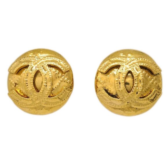 Chanel Button Earrings Clip-On Gold - Picture 1 of 4